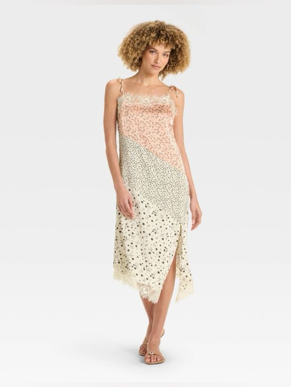 Future collective floral color block midi lace trim dress